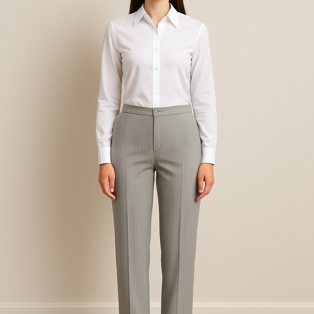 Harvé Benard Women's Dress Pants Gray Pinstripe Size 12 Straight Leg Tailored